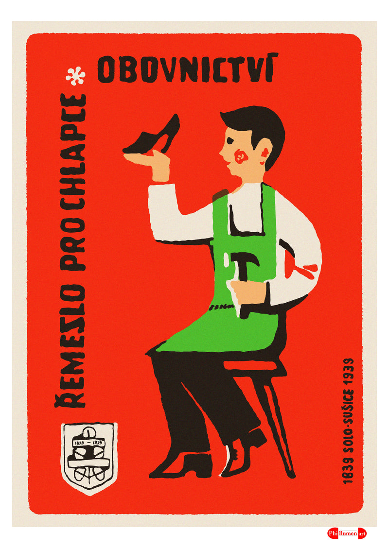 Crafts for Boys - Shoemaking - Fine art print - Matchbox art print - Retro art print - Vintage art print - Wall art print